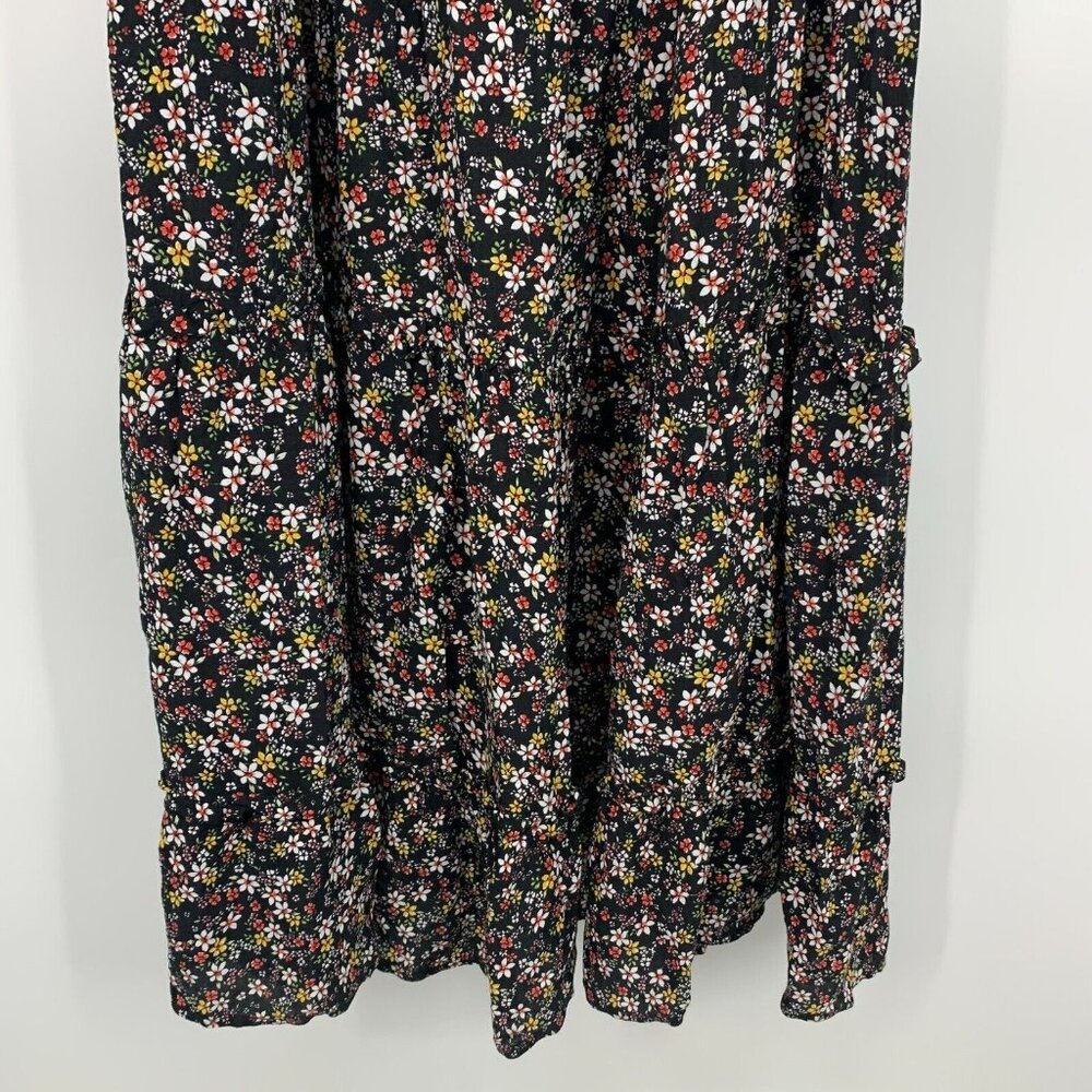 Lost + Wander Dress Maxi Black Floral Print V Neck Short Sleeve Boho - Picture 11 of 13